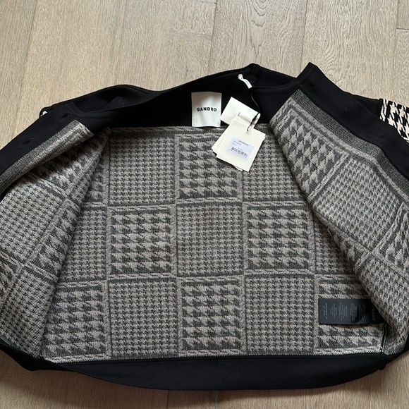 NWT sandro houndstooth pattern jules cardigan ivory/black size 1/FR 36 - Picture 6 of 12